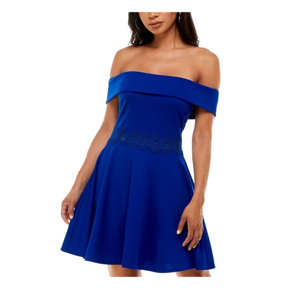 B DARLIN Womens Scuba Crepe Short Sleeve Short Party Fit + Flare Dress